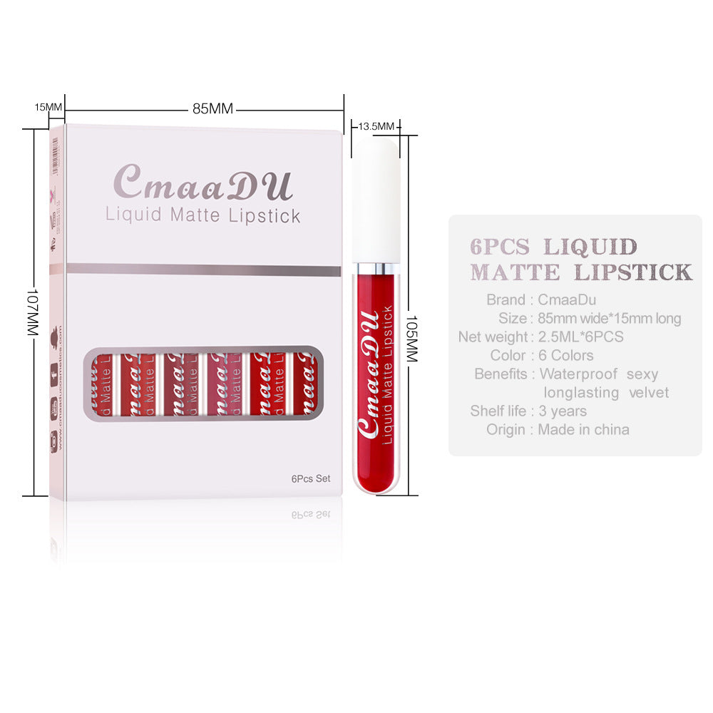 6 Boîtes De Rouge à Lèvres Mat Antiadhésif Imperméable Brillant à Lèvres Longue Durée
