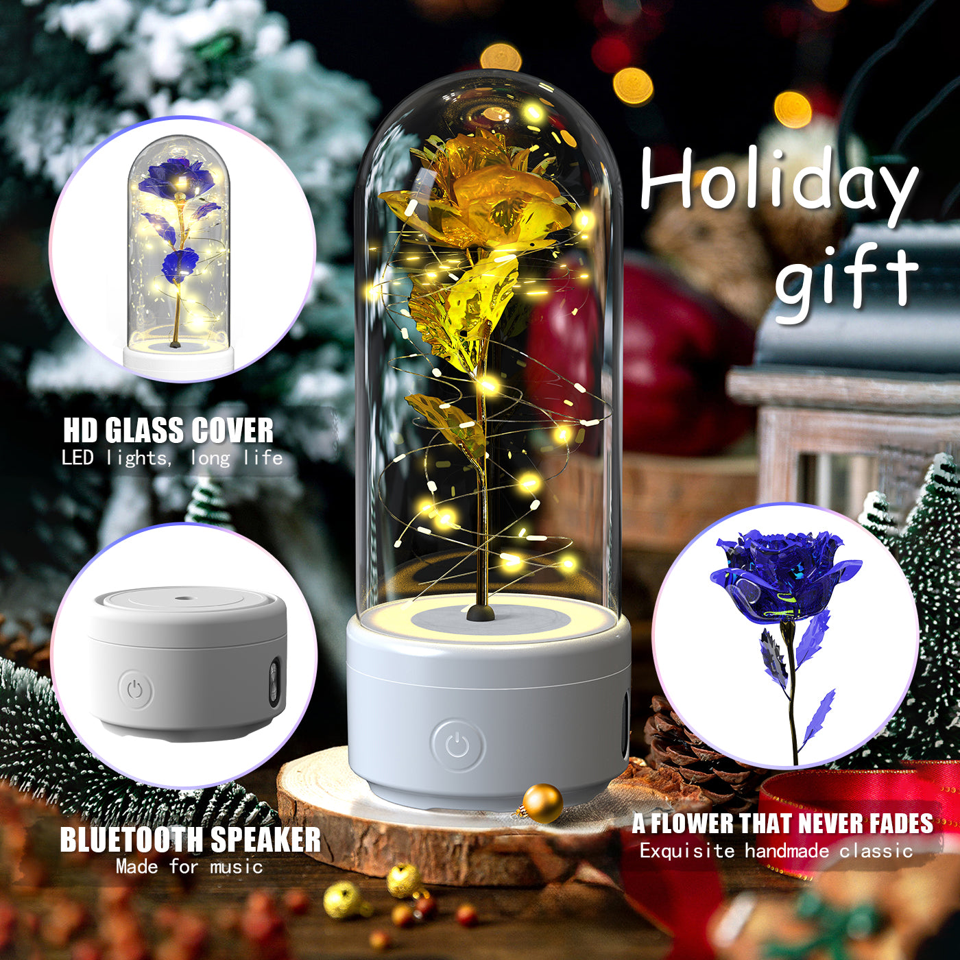 Lumière LED créative 2 en 1 fleurs roses cadeau pour la Saint-Valentin, ornement lumineux de lumière nocturne rose en couverture de verre