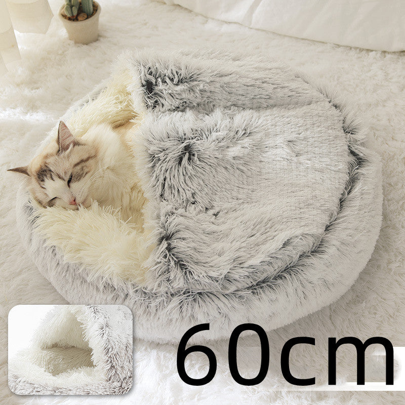 2-in-1 Dog and Cat Bed, Pet Winter Bed, Round Plush Warm Bed House, Soft Long Plush Pets Bed, Pet Products