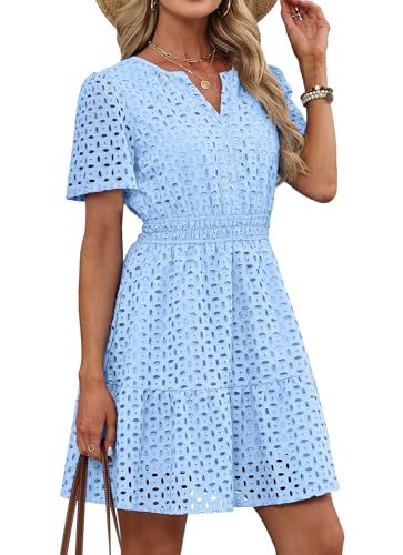 Women's Hollow-out Lace Short-sleeve Dress