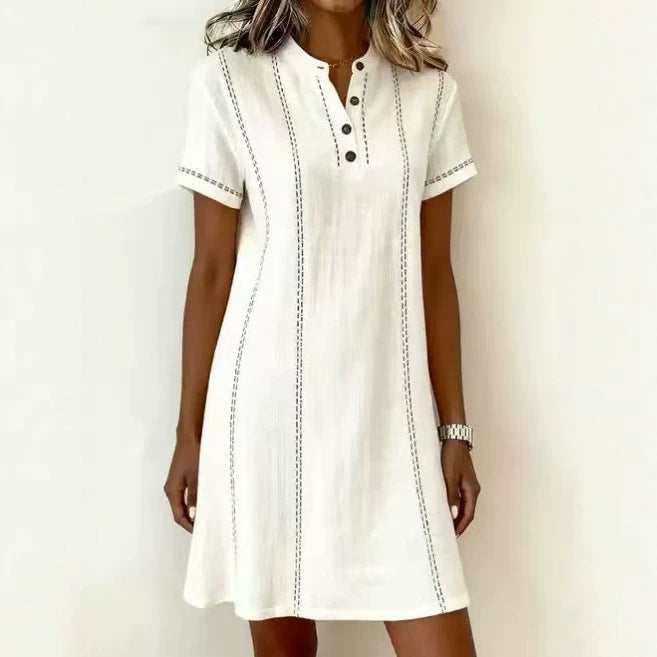 Robe ample décontractée à imprimé boutonnée et col montant