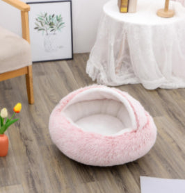 2-in-1 Dog and Cat Bed, Pet Winter Bed, Round Plush Warm Bed House, Soft Long Plush Pets Bed, Pet Products