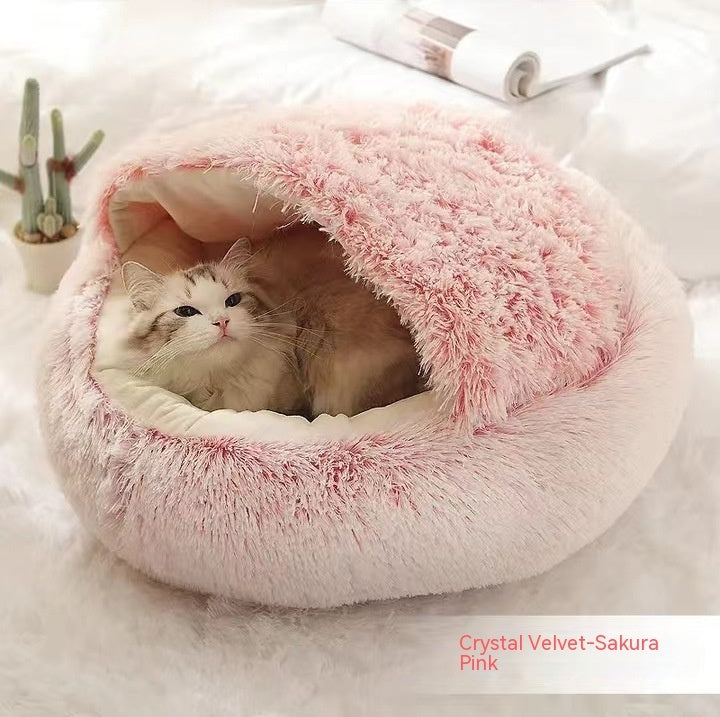 2-in-1 Dog and Cat Bed, Pet Winter Bed, Round Plush Warm Bed House, Soft Long Plush Pets Bed, Pet Products