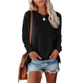 Women's Solid-Color Long-Sleeve Crew-Neck Pullover T-Shirt