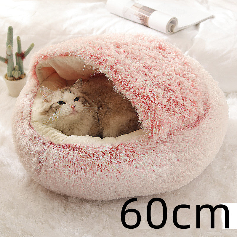2-in-1 Dog and Cat Bed, Pet Winter Bed, Round Plush Warm Bed House, Soft Long Plush Pets Bed, Pet Products
