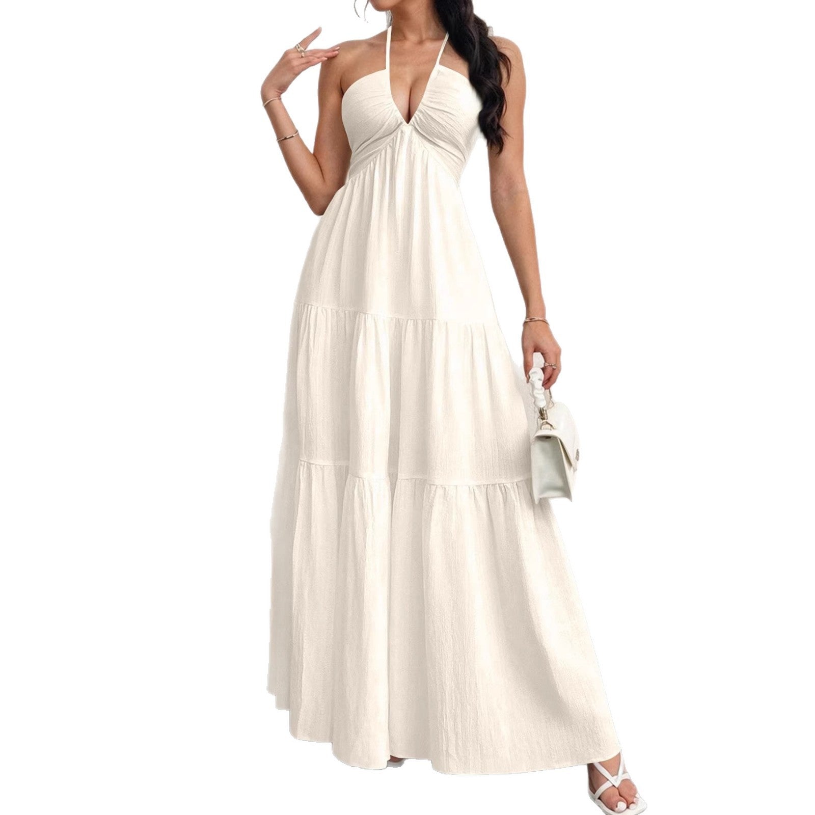 Robe dos nu col en V plissée col en V