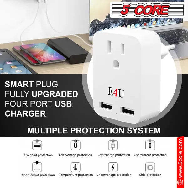 European Travel Plug Adapter with 2 USB Ports, Universal Adapter for International Power Outlets