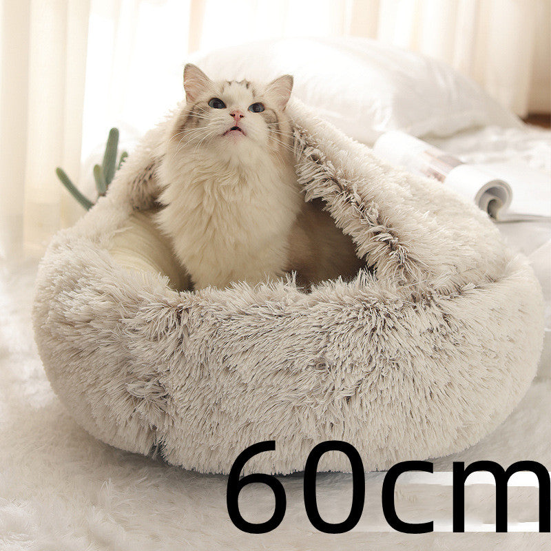 2-in-1 Dog and Cat Bed, Pet Winter Bed, Round Plush Warm Bed House, Soft Long Plush Pets Bed, Pet Products