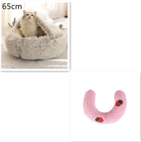 2-in-1 Dog and Cat Bed, Pet Winter Bed, Round Plush Warm Bed House, Soft Long Plush Pets Bed, Pet Products