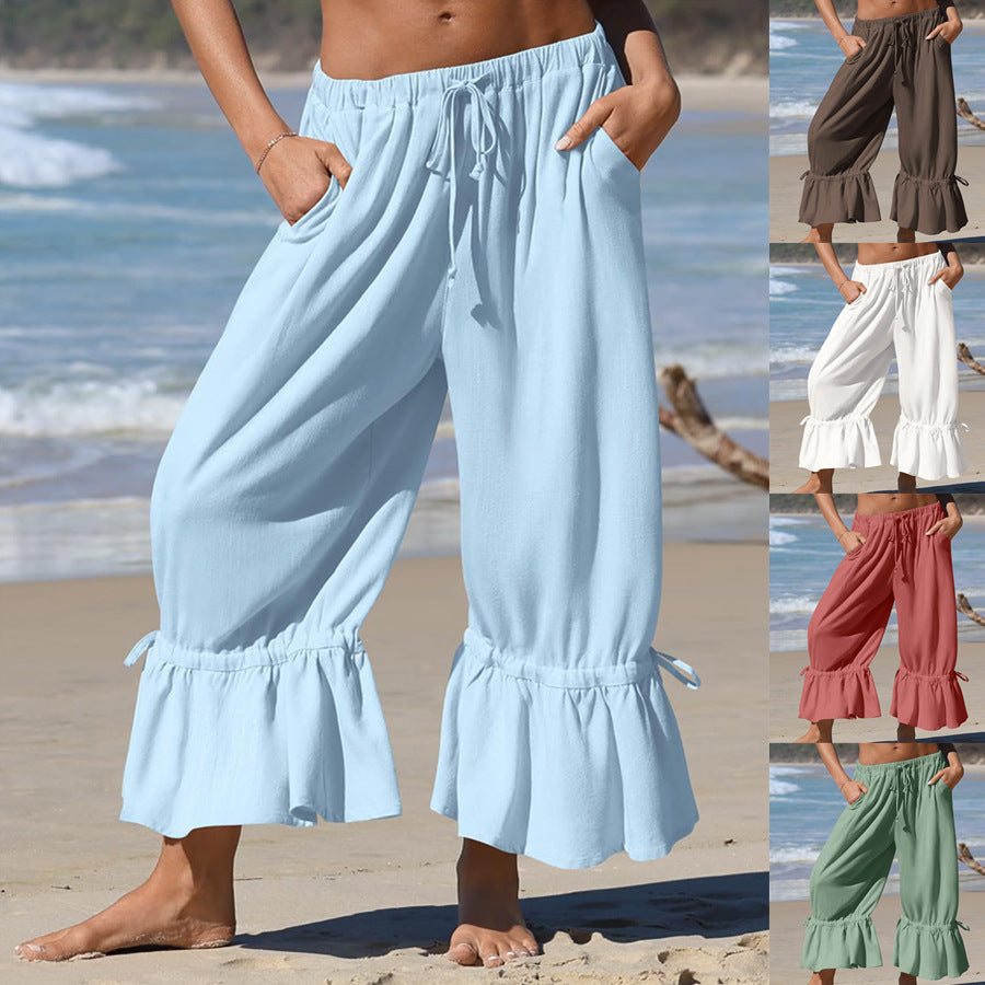 Amazon European and American Style Linen Wide-Leg Pants