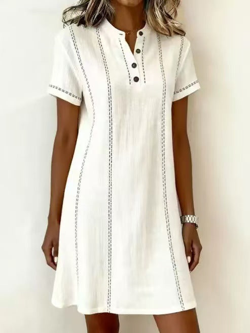 Relaxed fit button-up high-neck printed dress