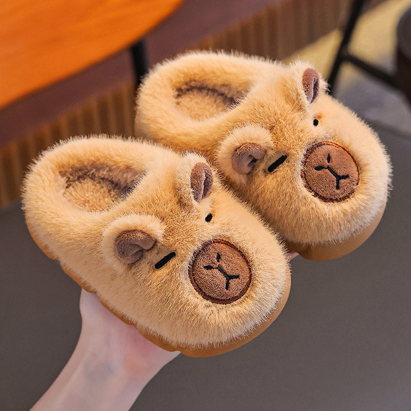 Warm cotton winter slippers for kids with a capybara design