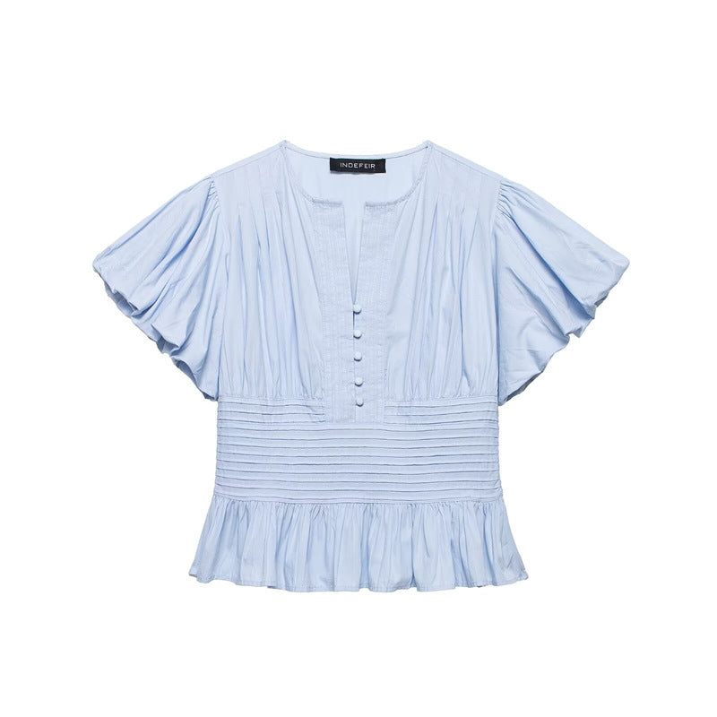 Ruffled Puff-Sleeve Blouse Top