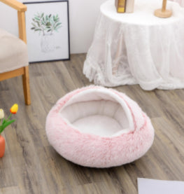 2-in-1 Dog and Cat Bed, Pet Winter Bed, Round Plush Warm Bed House, Soft Long Plush Pets Bed, Pet Products