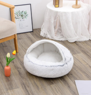 2-in-1 Dog and Cat Bed, Pet Winter Bed, Round Plush Warm Bed House, Soft Long Plush Pets Bed, Pet Products