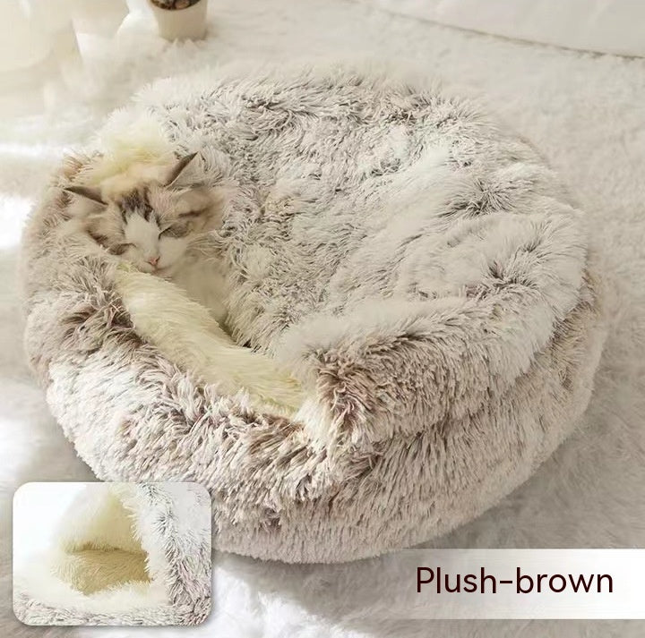 2-in-1 Dog and Cat Bed, Pet Winter Bed, Round Plush Warm Bed House, Soft Long Plush Pets Bed, Pet Products
