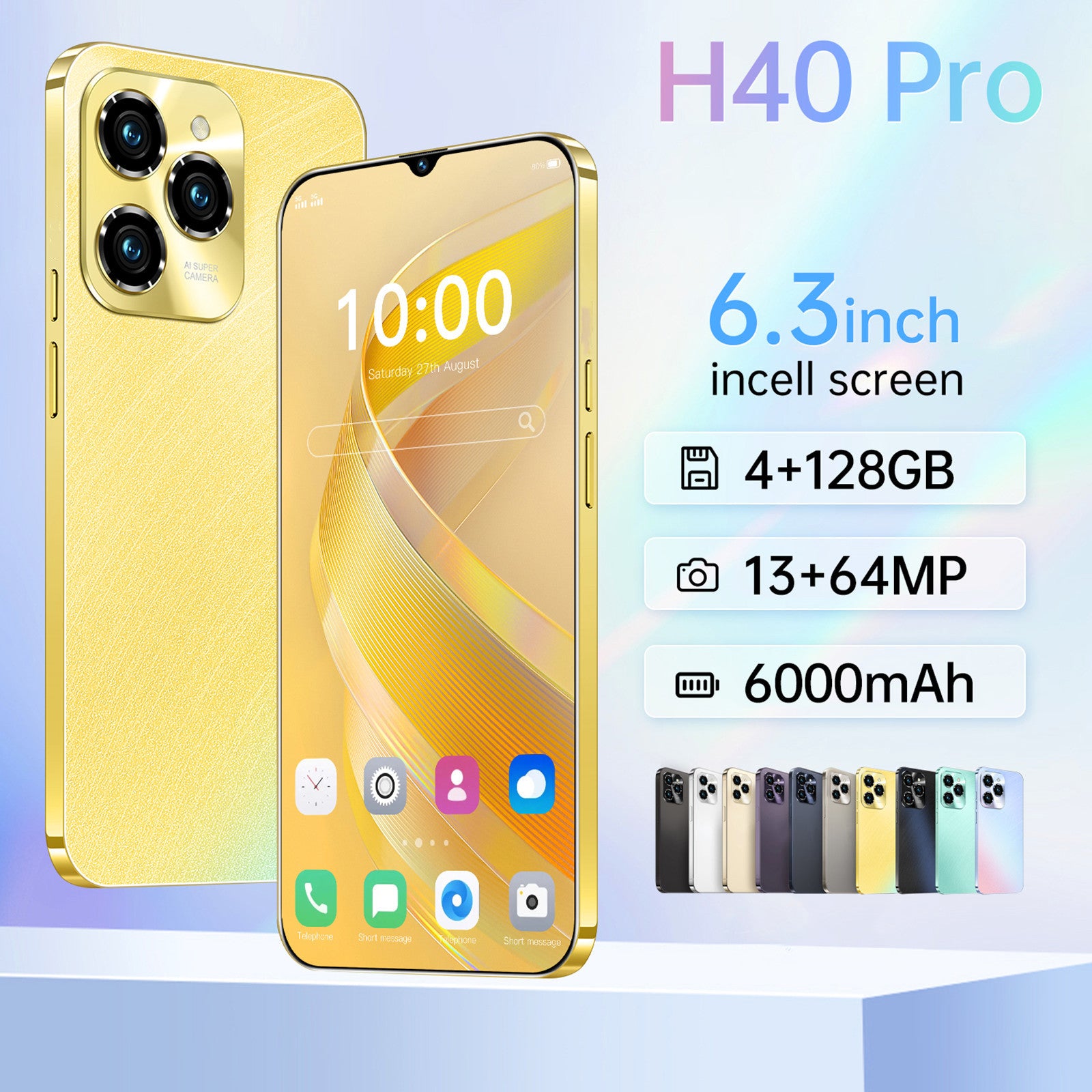 6.3-inch HOT40 Unlocked Phone Dual SIM 4G Phone, Android Smartphone 4GB 128GB ROM