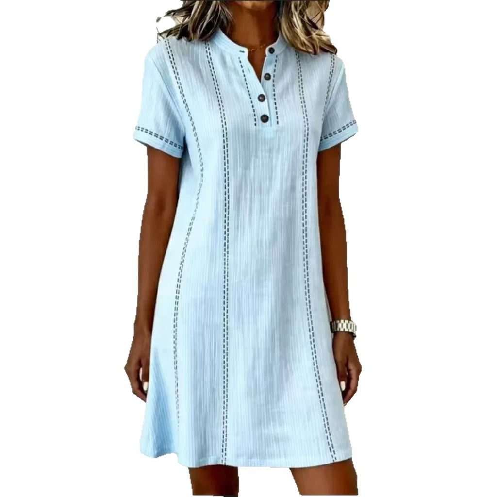 Robe ample décontractée à imprimé boutonnée et col montant