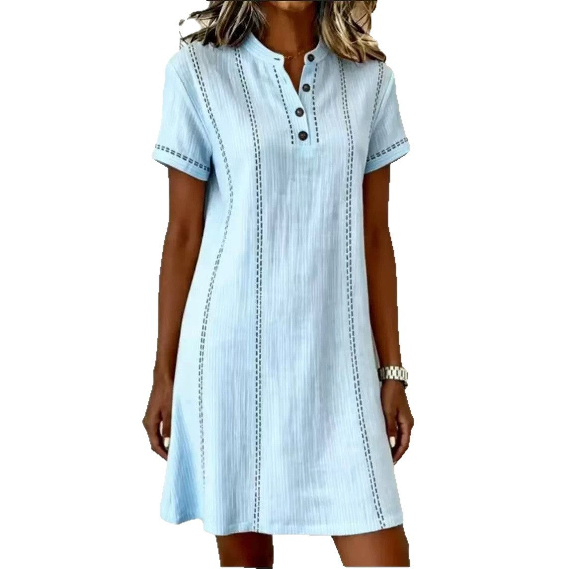 Robe ample décontractée à imprimé boutonnée et col montant