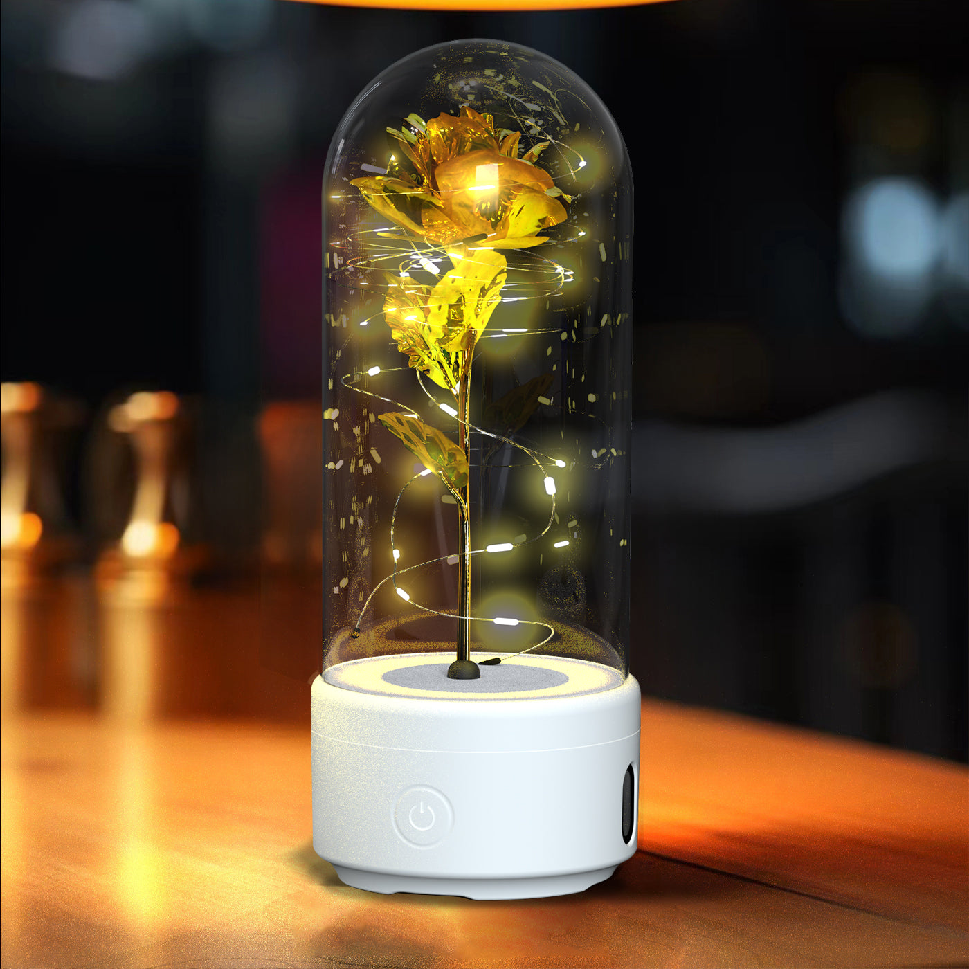 Creative 2-in-1 LED Rose Flower Valentine's Day Gift, Luminous Rose Night Light Ornament in Glass Dome