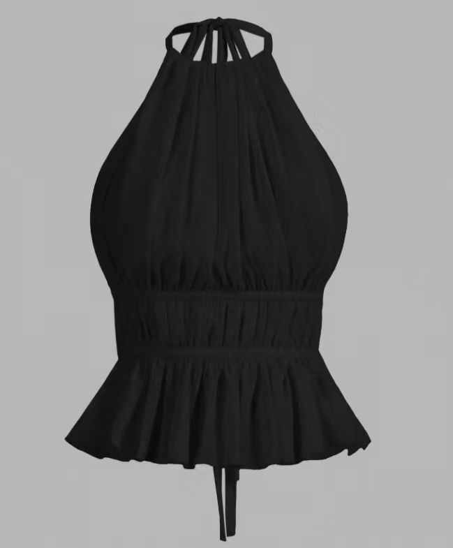 Women's pleated backless halter neck top with thin straps