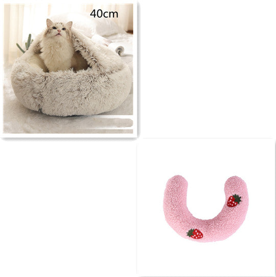 2-in-1 Dog and Cat Bed, Pet Winter Bed, Round Plush Warm Bed House, Soft Long Plush Pets Bed, Pet Products
