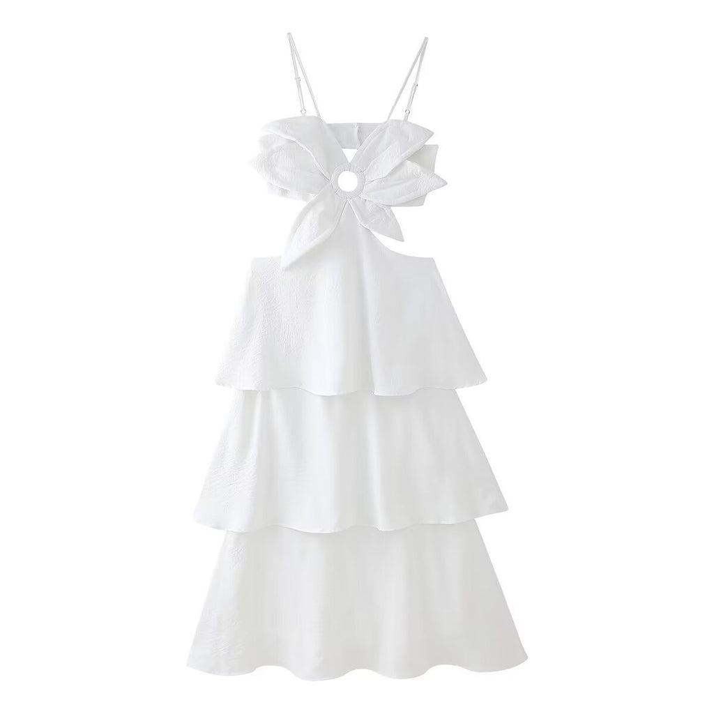 Robe nuisette sexy unie à volants dévoilant le ventre