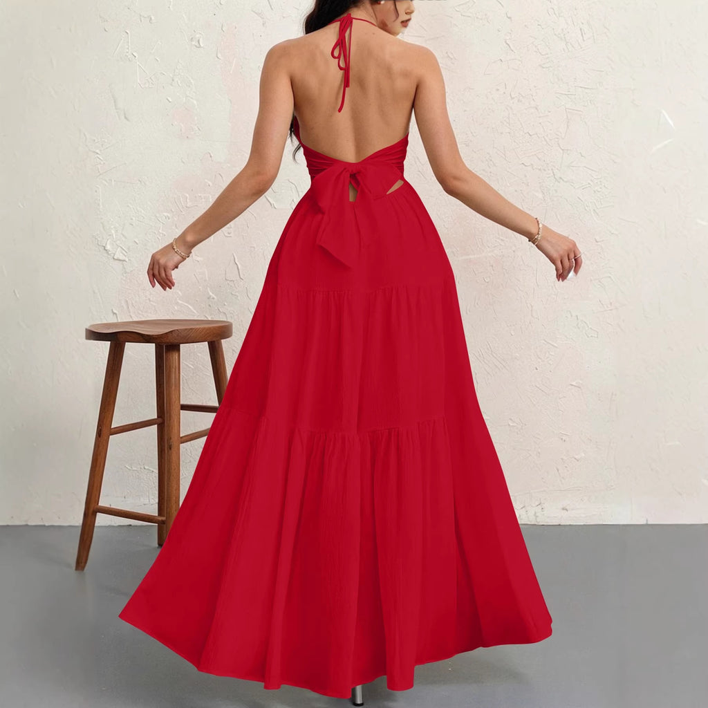 Robe dos nu col en V plissée col en V